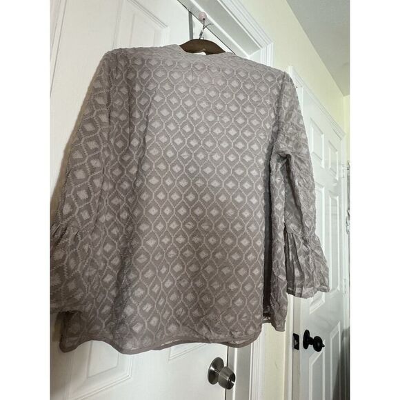 Catherine Malandrino Brown Blouse XL Geometric Print Peasant Sleeve - Picture 6 of 6